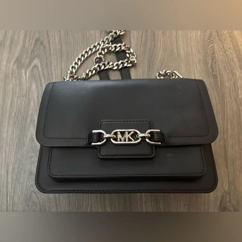 MICHAEL KORS Black Heather Large Leather Shoulder Bag EPC MSRP $298